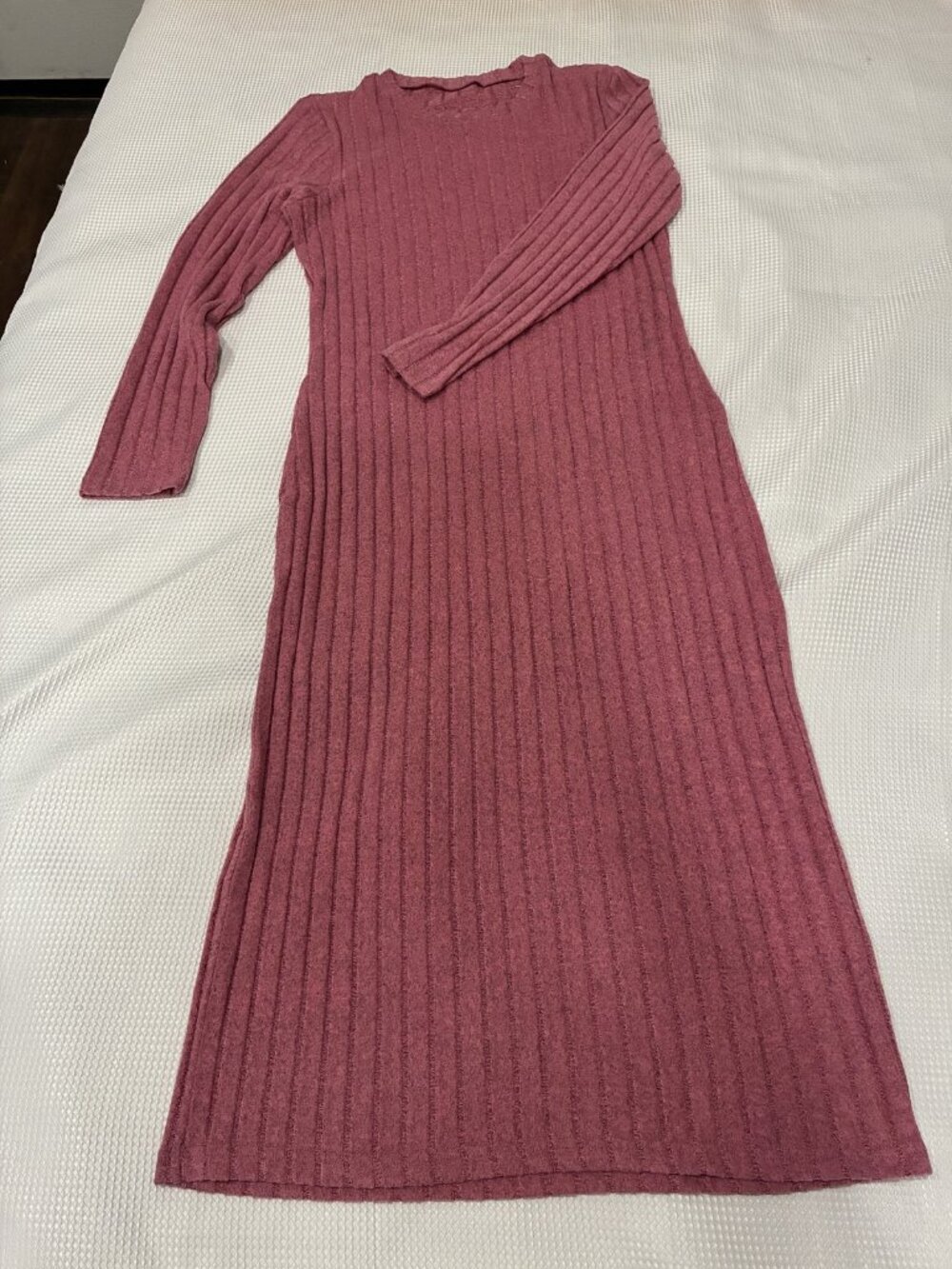 Pink heather cozy Ribbed Knit Long Sleeve Sweater Dress